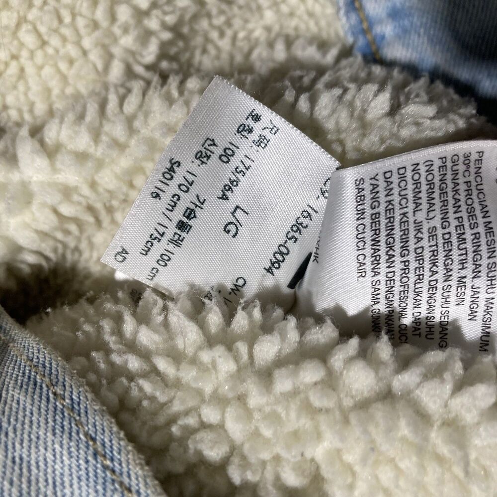 Levis Denim Jacket Men Large Blue Sherpa Lined Trucker Rodeo Western Coat Modern - Picture 7 of 8
